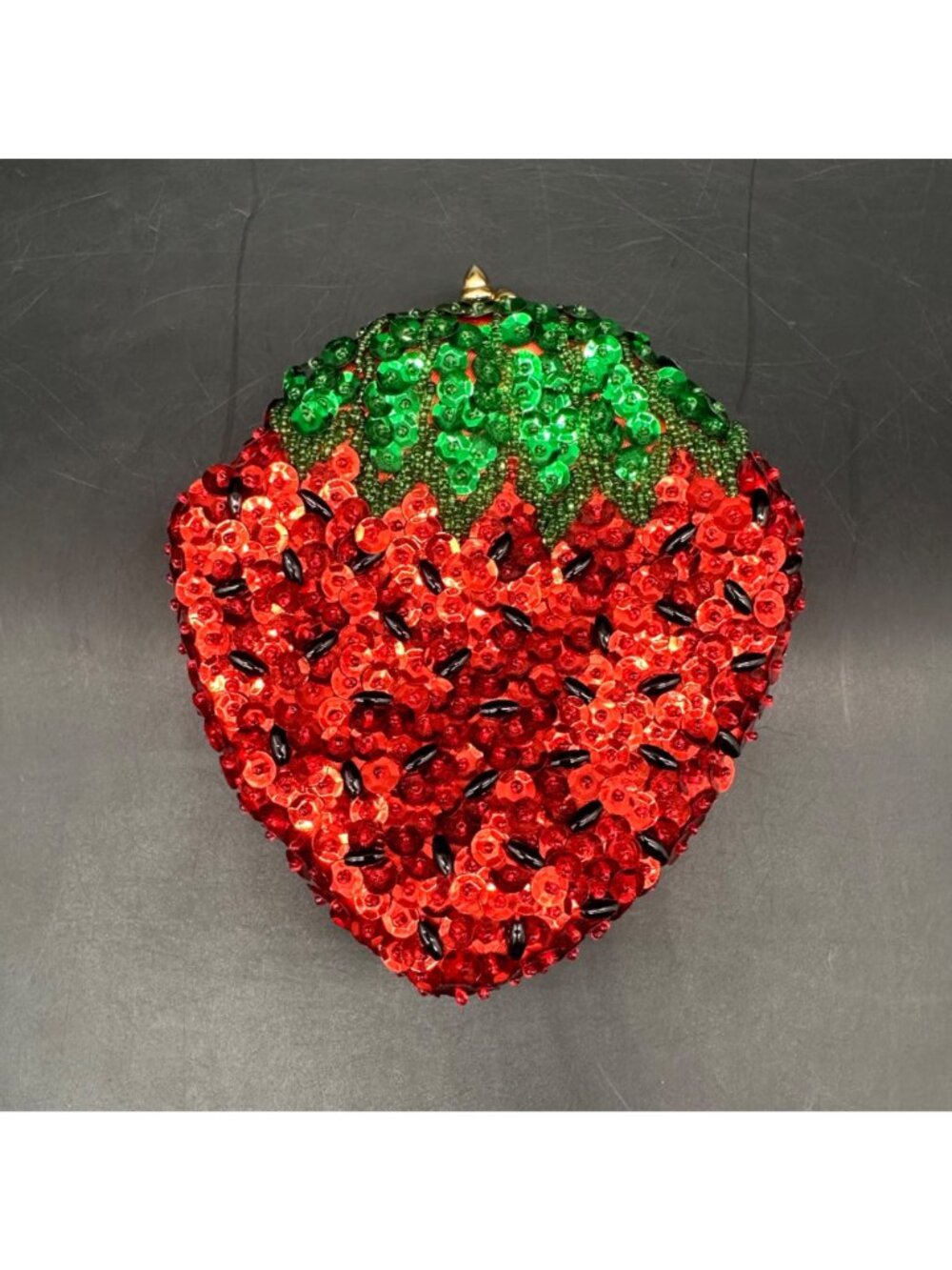 Vintage Strawberry Coin Purse Sequins Beaded Red Green Hong Kong Wallet Retro - Picture 2 of 7